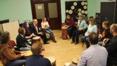 graduate students drum circle